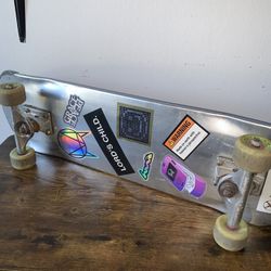 Metal Skateboard With Original Owsla / Skrillex Stickers And Original Owsla Bucket Hat 