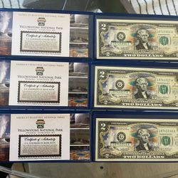 Lot Of 3 Colorized $2 Bill - Genuine Legal Tender- Yellowstone National Forest 