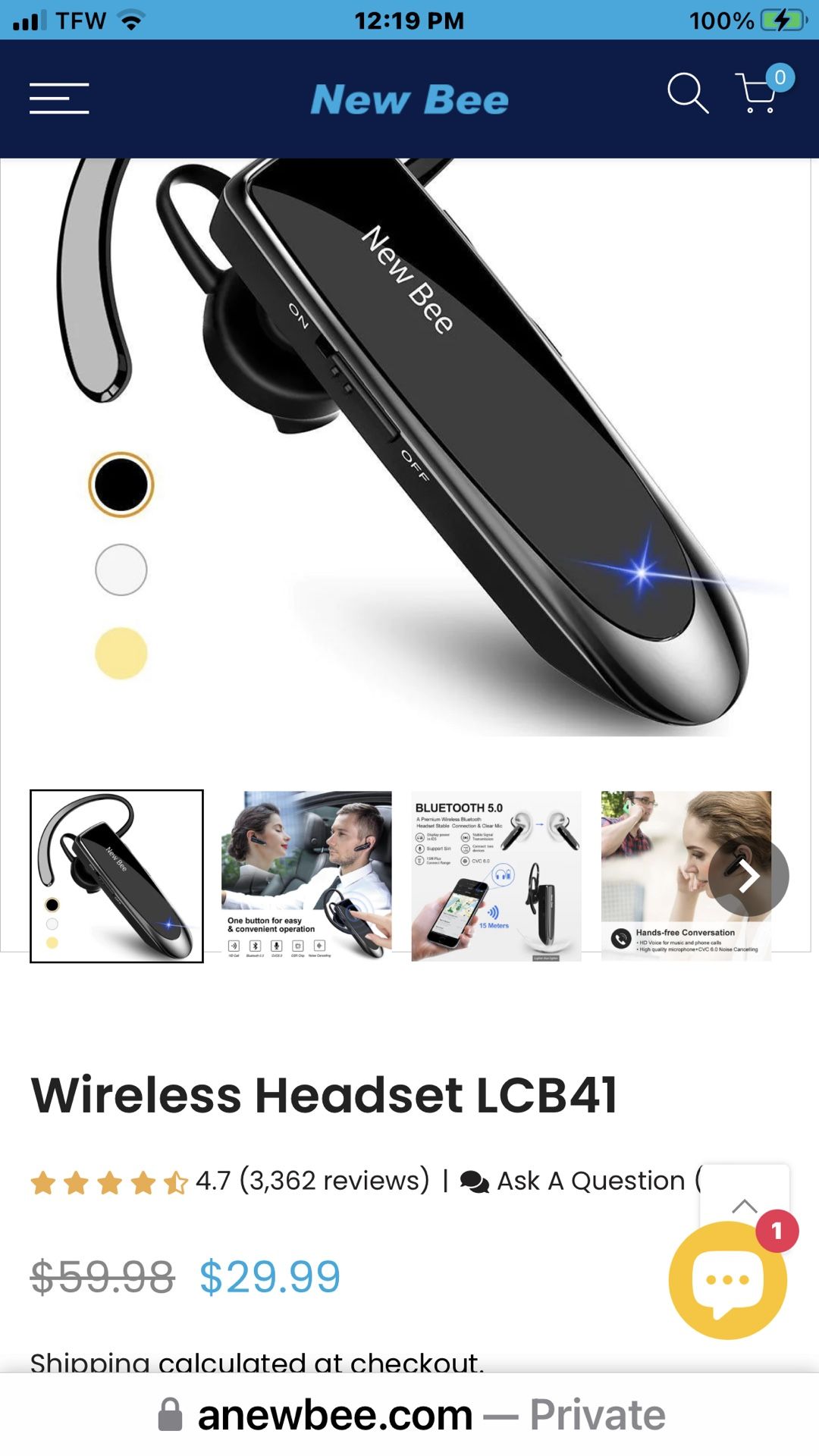 **Reduced.!!”New Bee” Bluetooth Head Set + Carrier NEW
