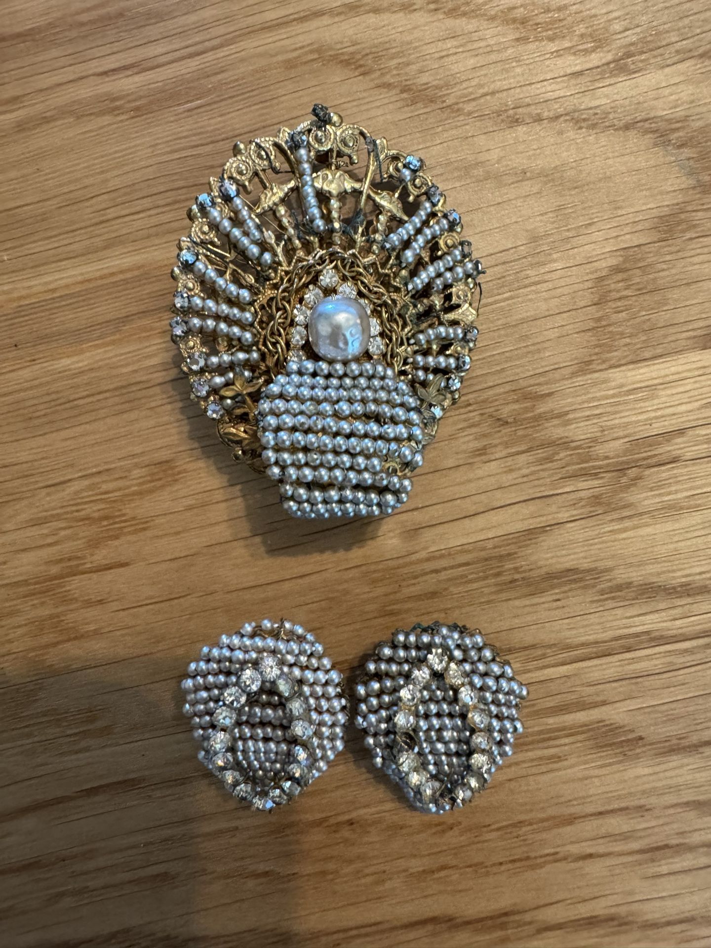Miriam Haskell broach and earring set Circa 1962