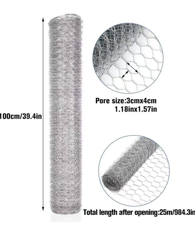 3.3FT X 82FT Chicken Wire Mesh Fence: Coated Steel Metal Galvanized Lightweight Garden Netting Fencing Roll for Rabbit Chicken Dogs
