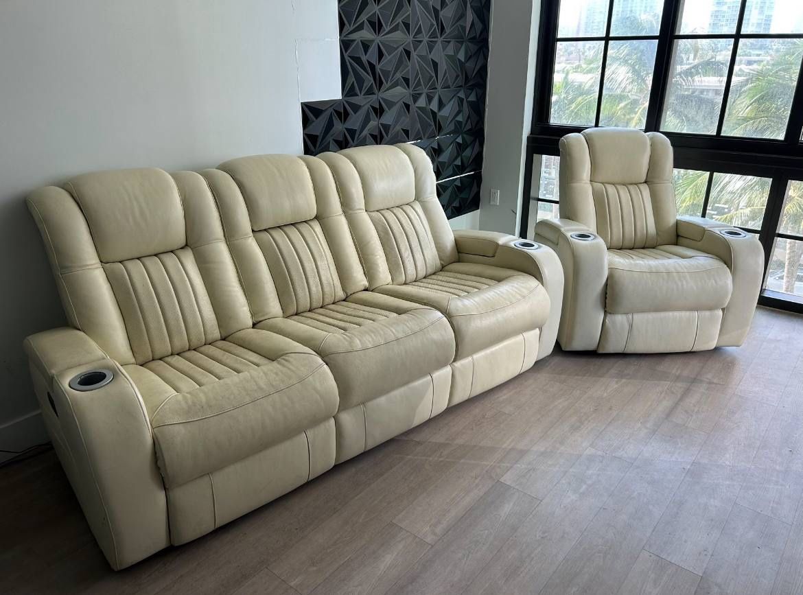 Leather Recliner Sofa Set – Excellent Condition