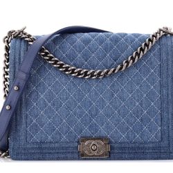Chanel Denim Quilted Small Boy Flap Purse