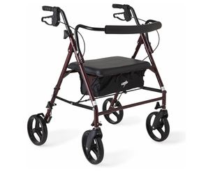 Medline Large Steel Bariatric Rollator Walker with Adjustable Handles, Padded Seat & Backrest, Burgundy, 500 lb. Weight Capacity, Foldable, Under Seat
