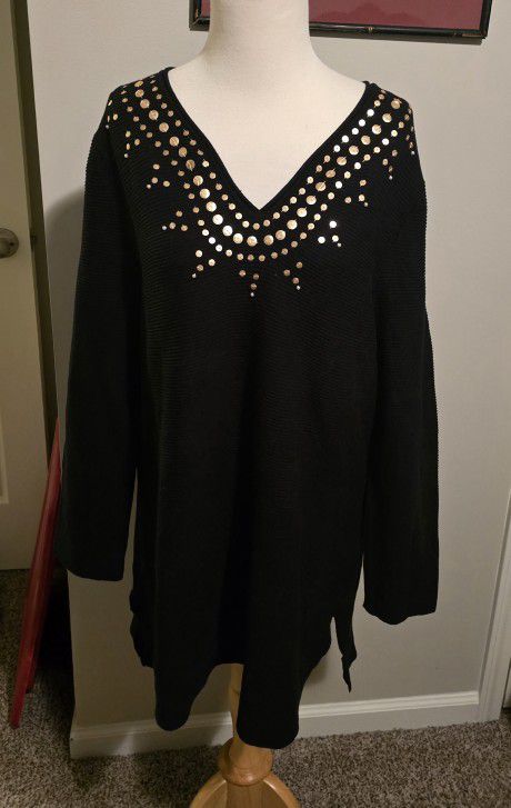 Women's Size XL Ling Black Studded Sweater