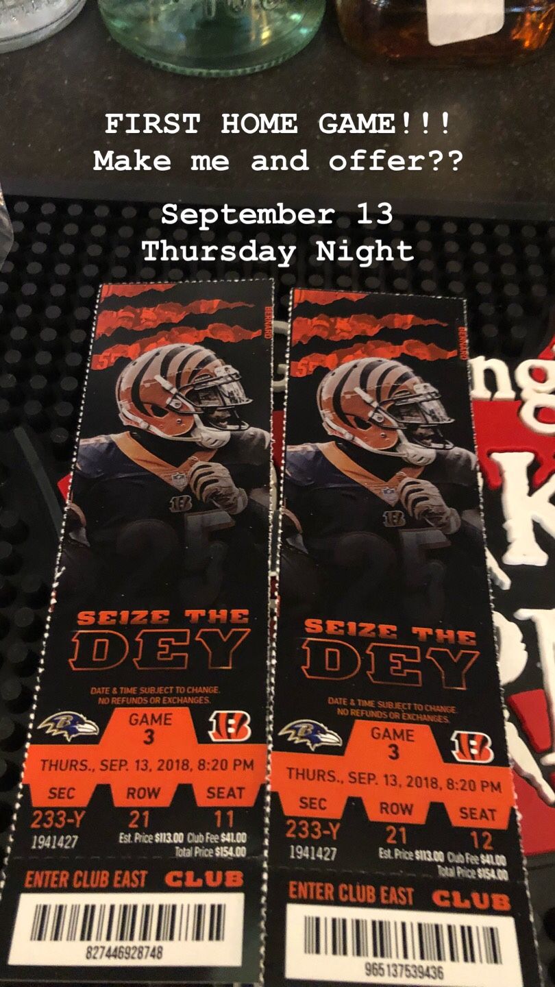 Sept 13 THURSDAY NIGHT FOOTBALL 2018 $125 for 2 club seat tickets. No waiting in line. Zoom in on pic for more details.