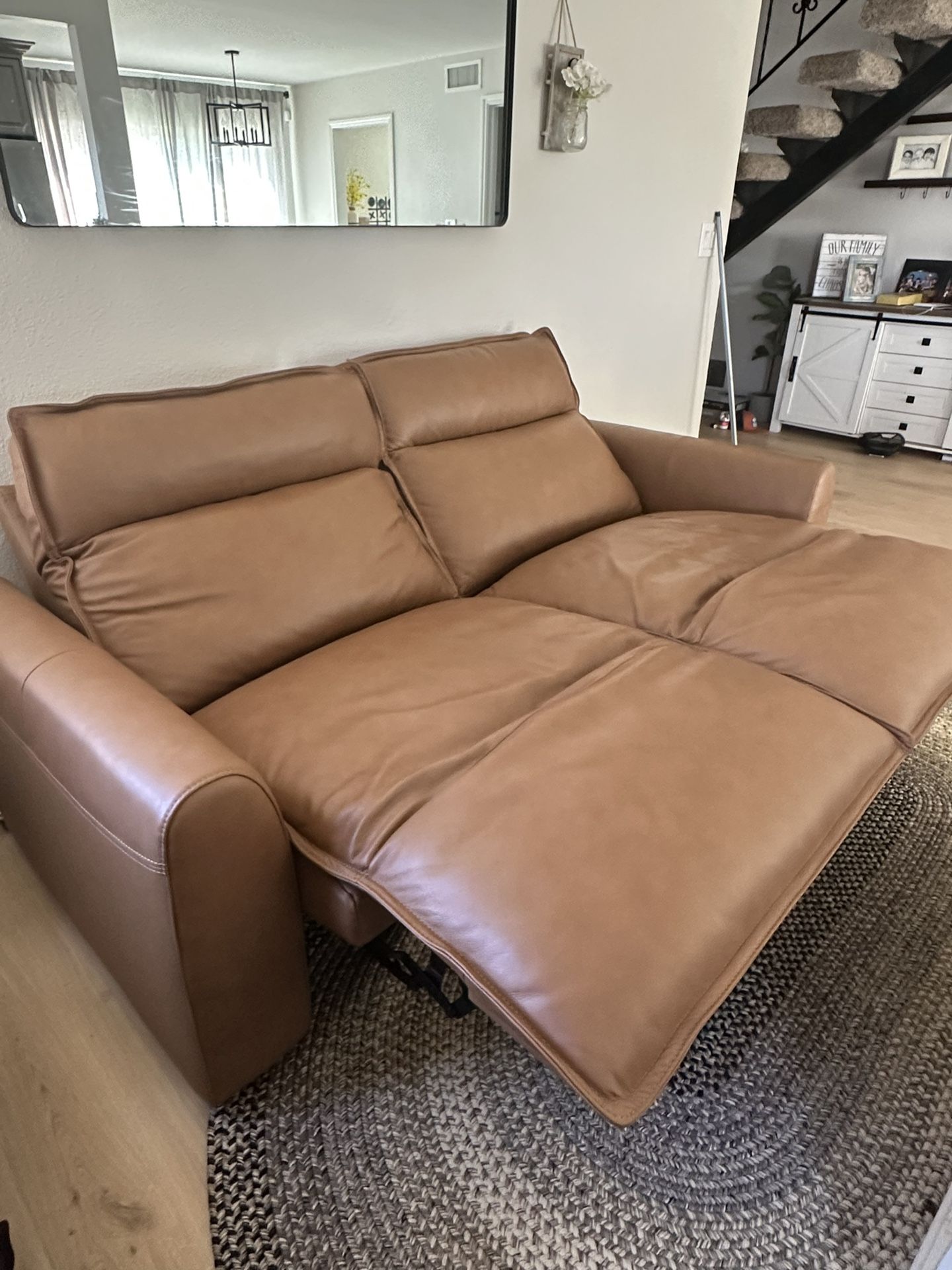 Saddle Brown Leather Electric Reclining Loveseat