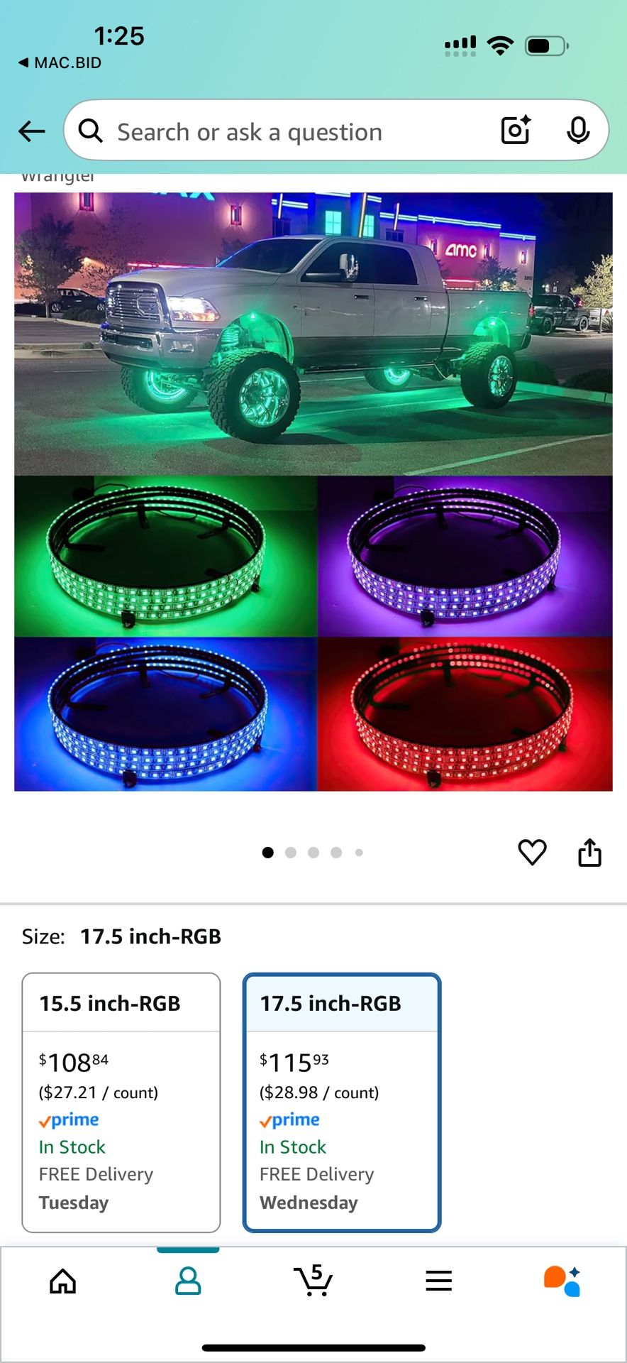 4PCS 17.5" RGB LED Wheel Lights for Truck,