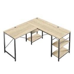 BEST-15158-D31OAK New 59.45 in. L-Shaped Light Oak Computer Desk with Shelves