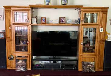 Oak Wood Entertainment Center Wall Unit