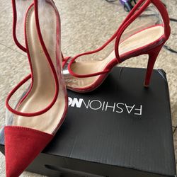 👠 Fashion Nova Red & Transparent Heels – Size 8 👠