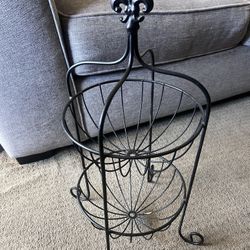 Black Metal 2 Tier Fruit Basket Stand 