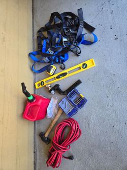 50 ft extension cord, Level,  ratched straps 1+gal gas can new