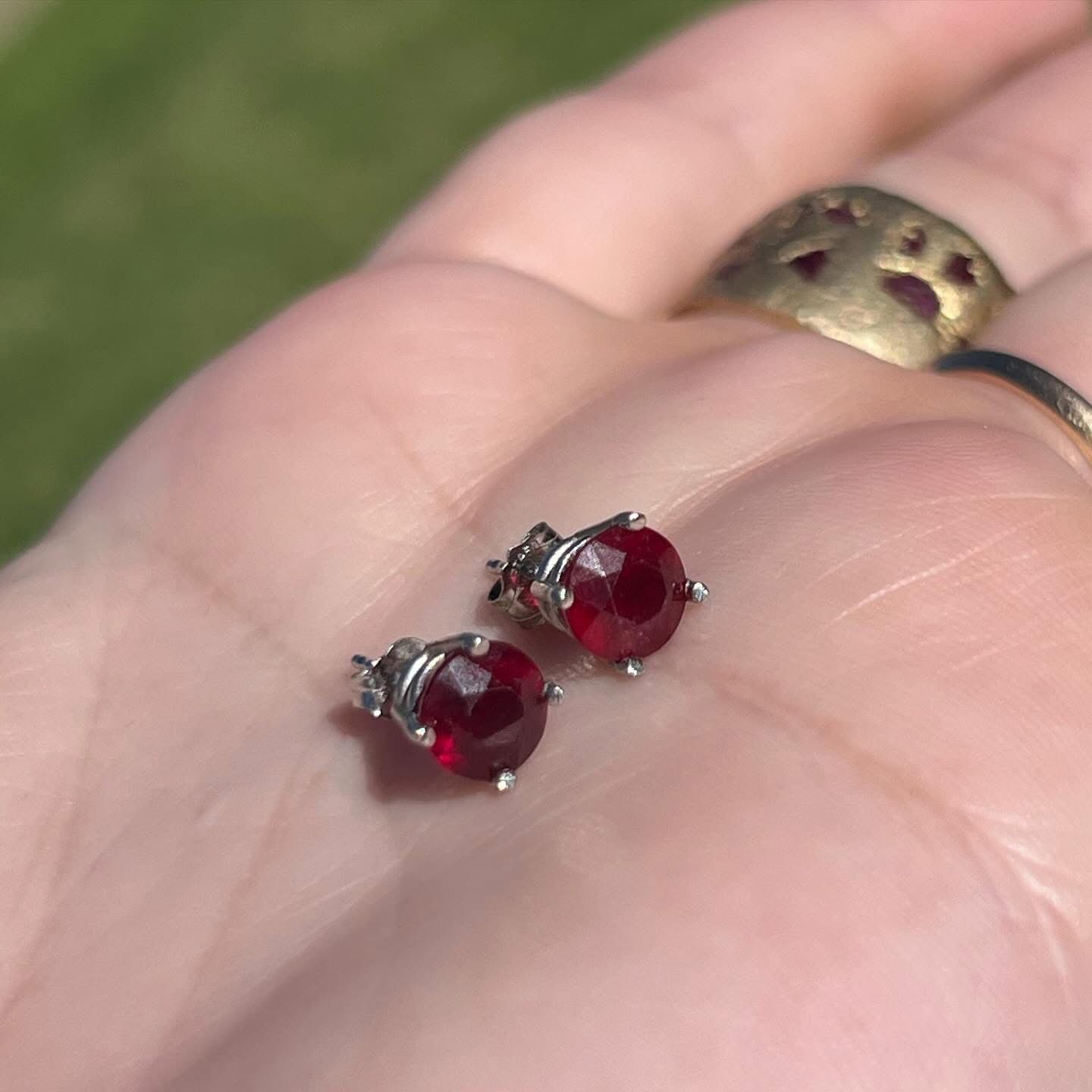 Platinum Genuine Natural 2ct Total Ruby Stud Earrings 