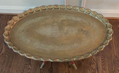 MCM 60's Moroccan Teak and Hammered Brass top table - BoHo - Mid Century