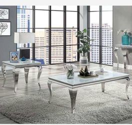 White Glass Top Coffee and End Table Set