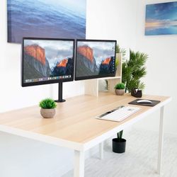 Dual Monitor Mount Double Monitor Desk Stand Two Heavy Duty Full Motion Adjustable Arms Fit 2 Computer Screens 17-32 Inch C - Clamp and Grommet Base