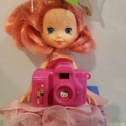 Vintage 1984 Petal Rose Place Doll 6" Plus Miniature Hello Kitty Keychain Viewfinder  A5