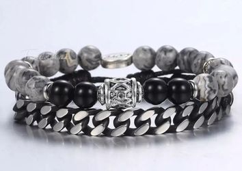 atural Map Stone Men's Beaded Bracelet for women Stainless Steel Bracelets Male Jewelry Tiger eye