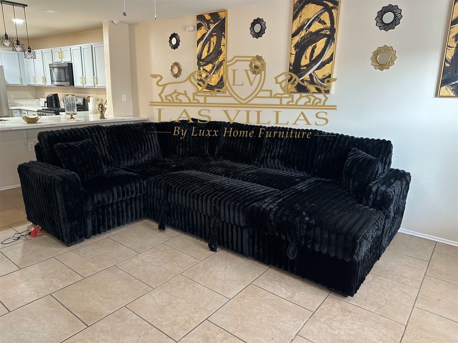 Brand New Sonic Black Sectional With Pull-Out Bed