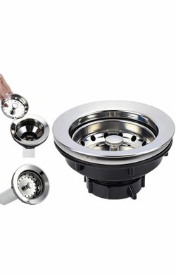 Kitchen Sink Drain Assembly, Basket Strainer with Knob, 3-1/2 Inch Sink Drain Stopper Plug, Pipes not included