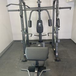 SMITH MACHINE/ PULLEY SYSTEM/ SQUAT RACK/ POWER CAGE/ ADJUSTABLE BENCH/ CHEST FLY/ DIP BARS/ PULL UP BAR/ GYM EQUIPMENT/ HOME GYM 