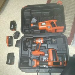 Three Piece 18v Cordless Tool Set By Black And Decker.