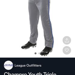 Baseball Pants Youth L and  XL, Gray w/Royal Blue Piping