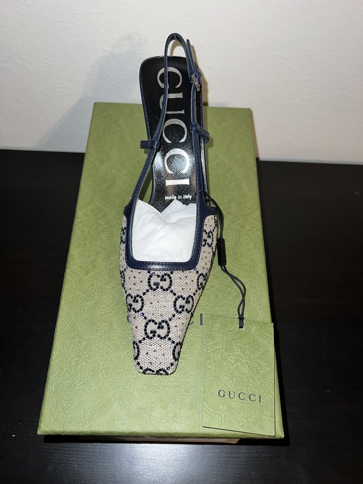 GUCCI HEELS - WOMEN’S GG SLINGBACK MID-HEEL PUMP