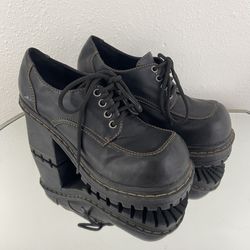 SODA Vintage Y2K Black Faux Leather Chunky Platform Lace Up Heeled Oxford Shoes