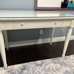 Beautiful Solid Wood White Table With Glass Top Desk