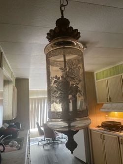 Vintage 1970’s Amber Lacey Rose Hanging Lamp
