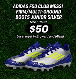 ADIDAS F50 CLUB MESSI FIRM/MULTI-GROUND BOOTS JUNIOR SILVER Soccer Cleats/ Botines / Guayos