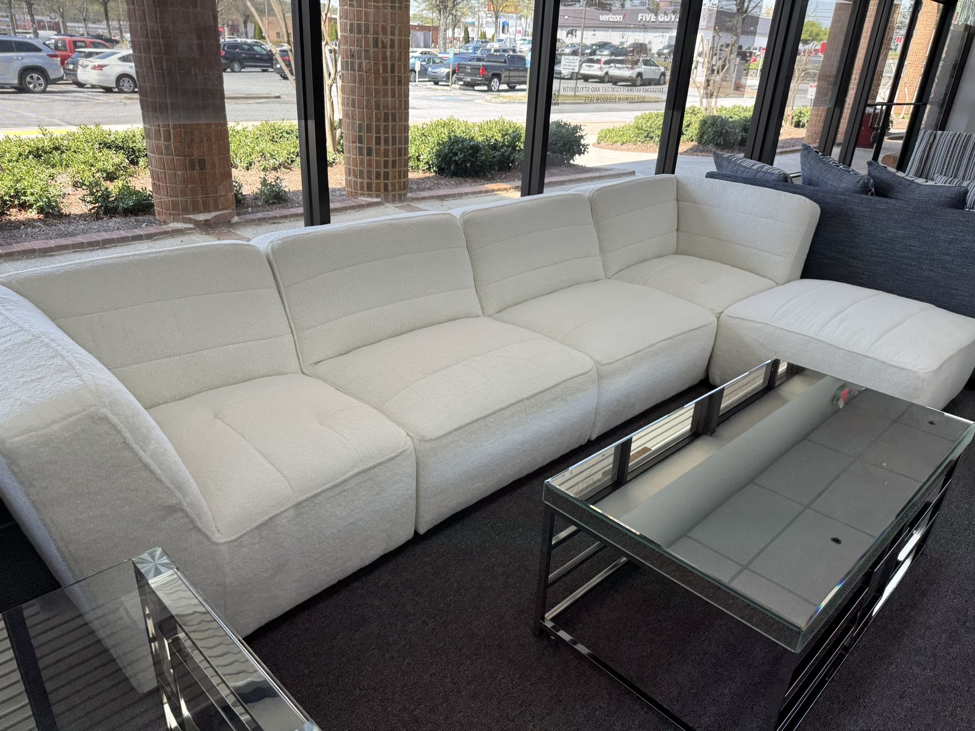 Modular Sectional With Faux Sheep Skin Trendy Textured Upholstery On Promotion