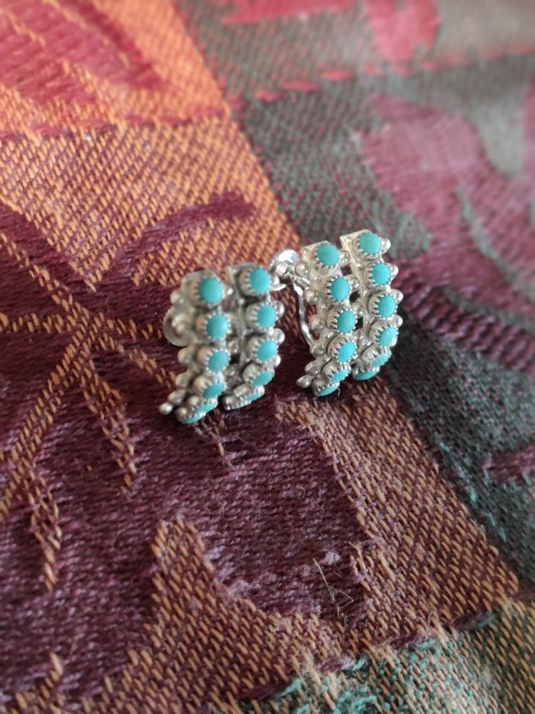 Fred Harvey Era Sterling And Turquoise Snake Eyes Earrings