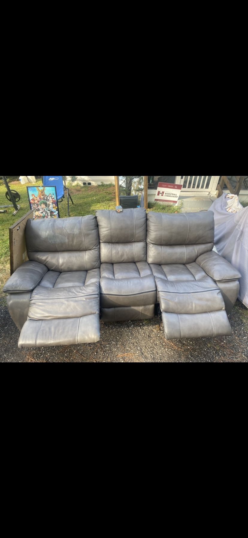 Gray Leather Powered Double Recliner