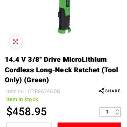 14.4 V 3/8" Drive MicroLithium Cordless Long-Neck Ratchet