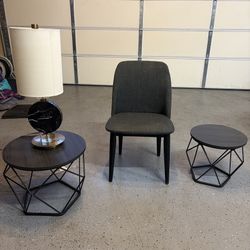 Side Tables, Chair, And Lamp Set
