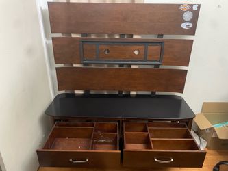 Wood TV Stand with Wall Mount and Drawers