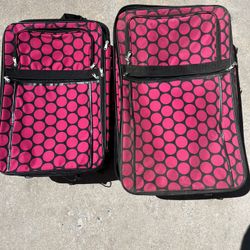 Pink Polka Dot 2-Piece Luggage Set