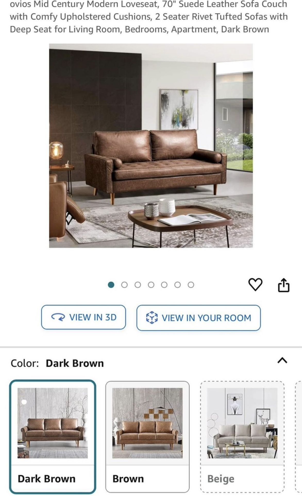 ovios Mid Century Modern Loveseat, 70" Suede Leather Sofa Couch with Comfy Upholstered Cushions,