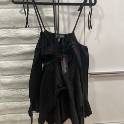 NWT F IS FOR FAIRIES HANDKERCHIEF MINI STRAPPY DRESS BLACK DOLLS KILL X SMALL