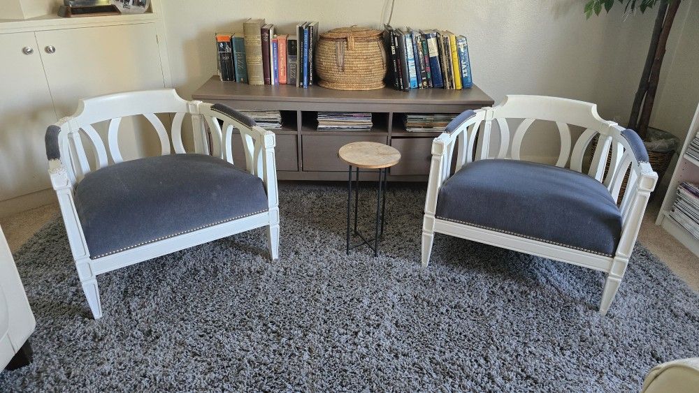 Regency Style Carved Wood Armchairs - Set of 2, White & Charcoal Gray