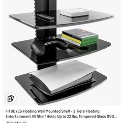 Floating Wall Mounted Shelf - 3 Tiers Floating Entertainment AV Shelf Holds Up to 22 Ibs, Tempered Glass DVD...