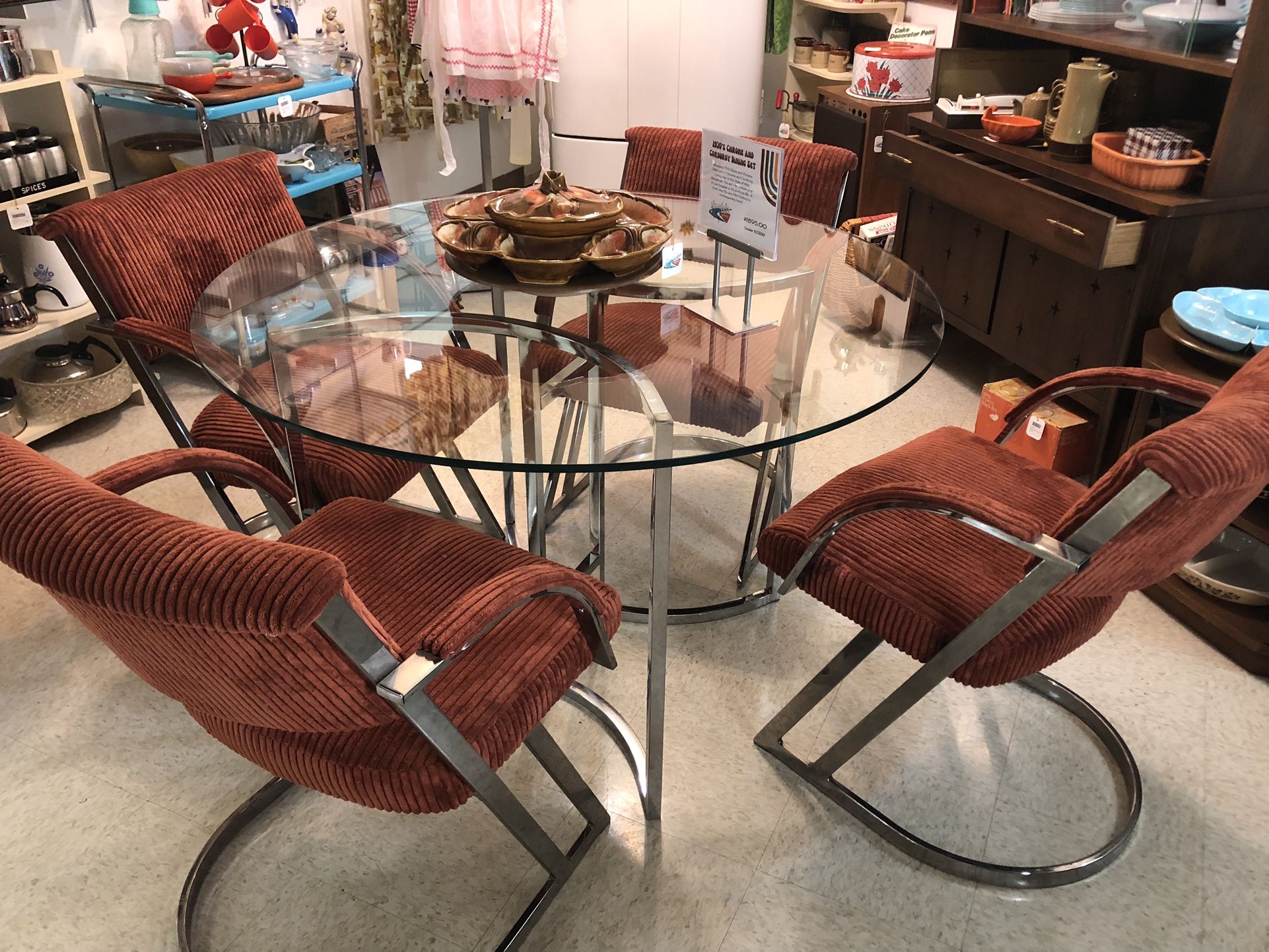 VINTAGE 70’S CHROME & GLASS TABLE & 6 CHAIRS