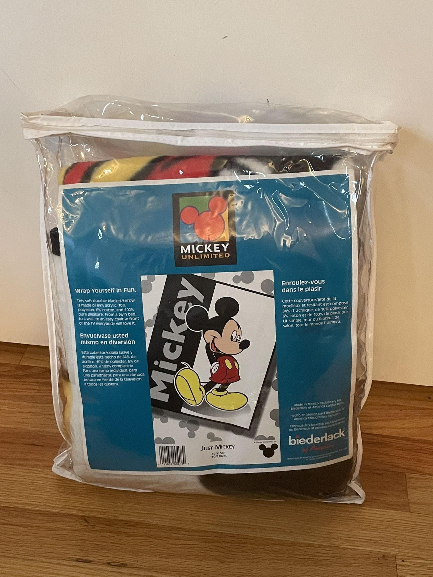 NEW Biederlack Mickey Mouse Just Mickey Throw Blanket 60”x50” Disney USA