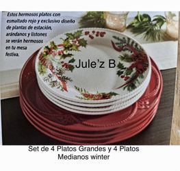 Princess House. Set De 4 Platos Winter Medianos Y 4 Platos Grandes Pavillion Nuevos En Sus Cajas