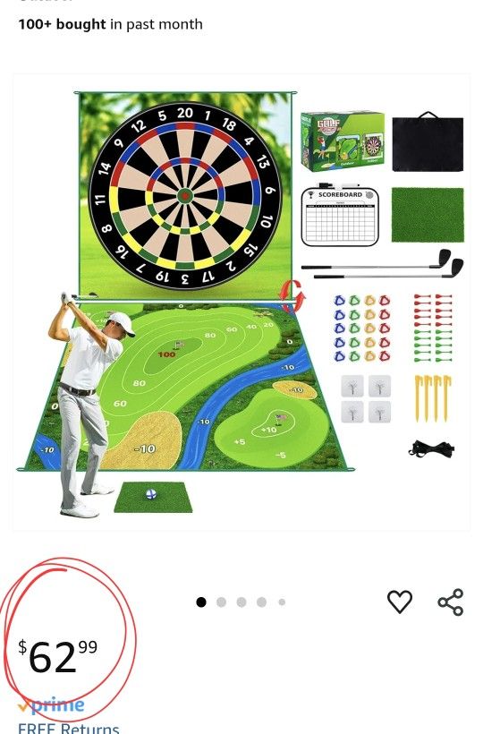 70"x70" Double Sided Golf Chipping Game Golf Hitting Mat | Golf Practice Mat Kits with 2pcs Golf Clubs & 20pcs Sticky Balls & 20pcs Sticky Darts