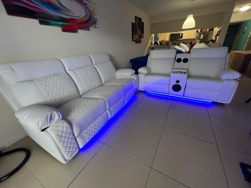 Sofa Y Loveseat (2) Reclinable Led Electrico