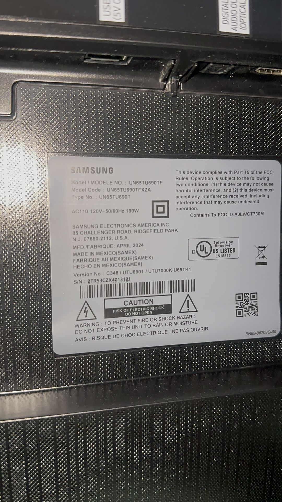 Samsung 65” Smart TV